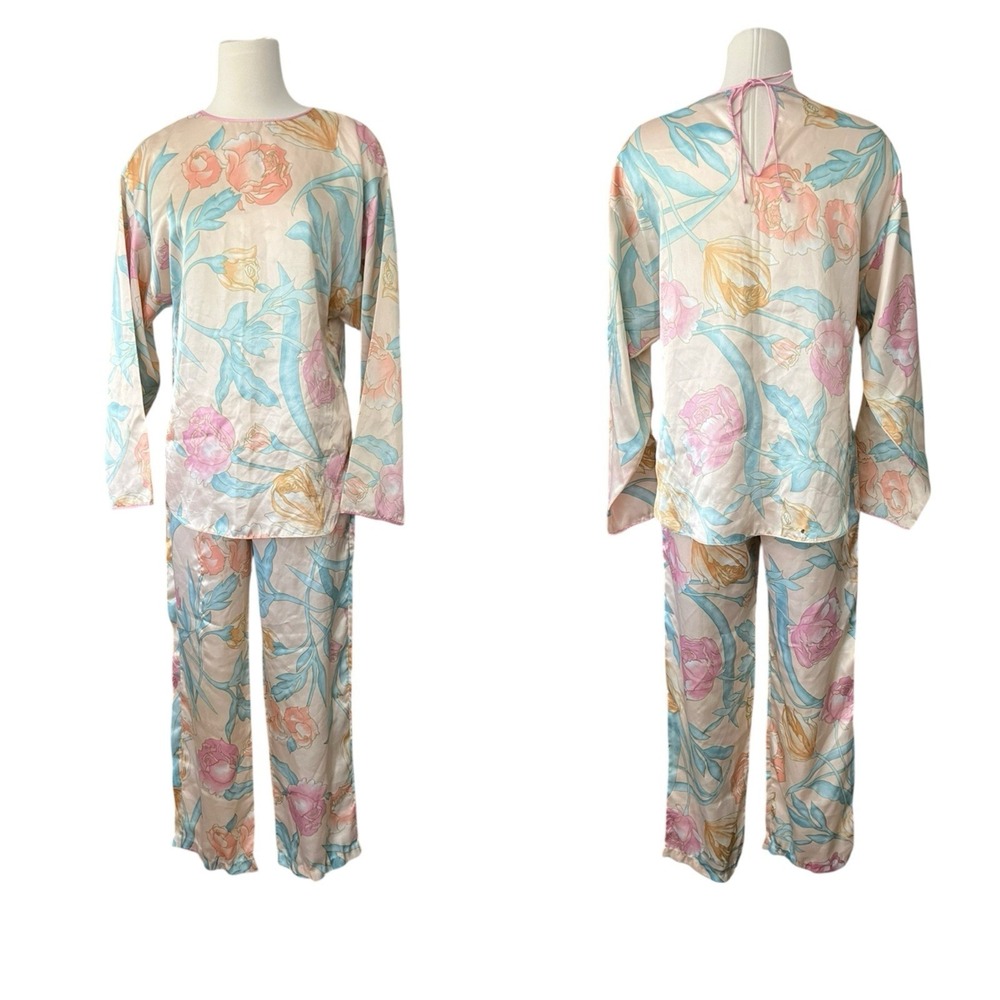 Mary McFadden Vintage Lounge Pajama Set Size P Peach Petal Pink Pastel *flawed